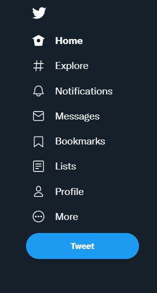 Screenshot of Twitter desktop side menu.