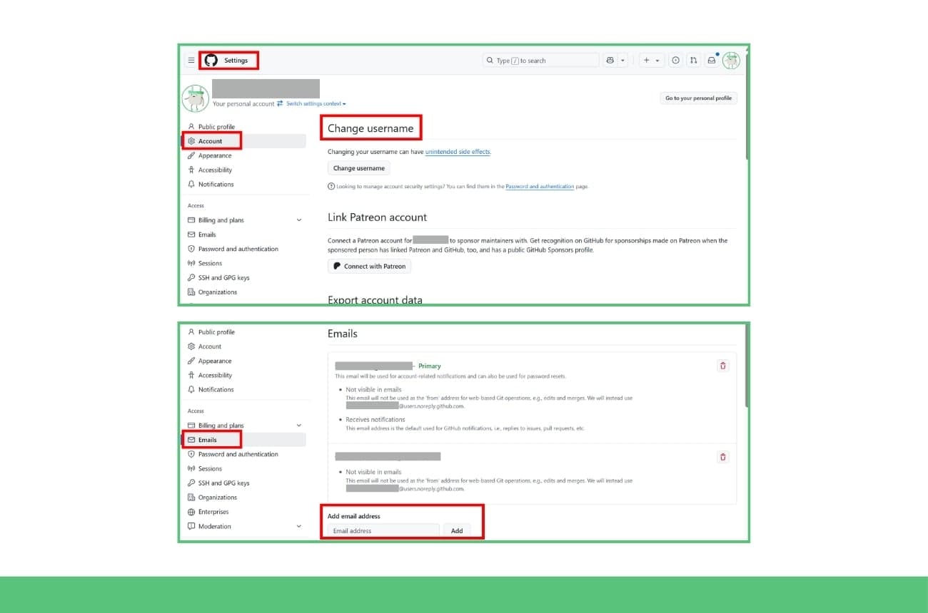 setting github email and username guide