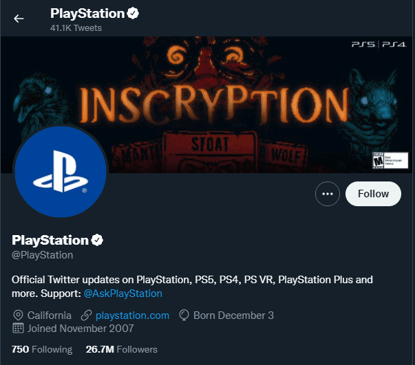 PlayStation’s Twitter profile