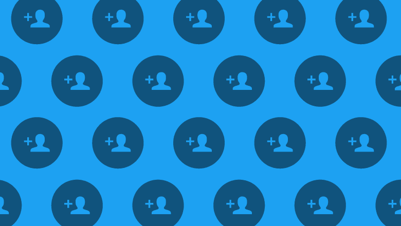A bunch of dark blue Twitter "Follow" icons on a light blue background