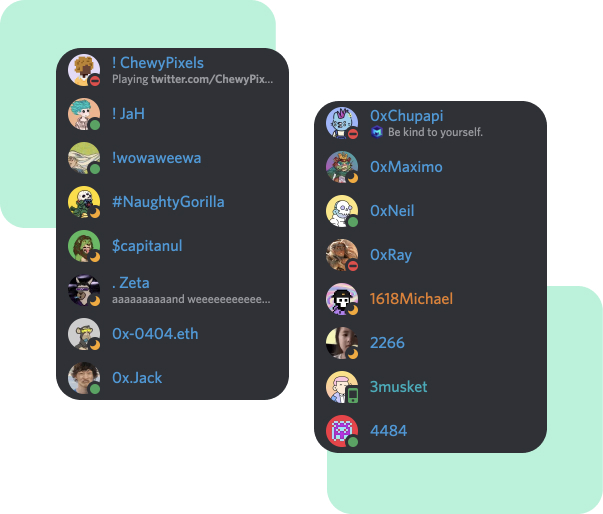 Buy NFT Discord Members, all of the NFT Discord members have NFT profile pictures and an active status.