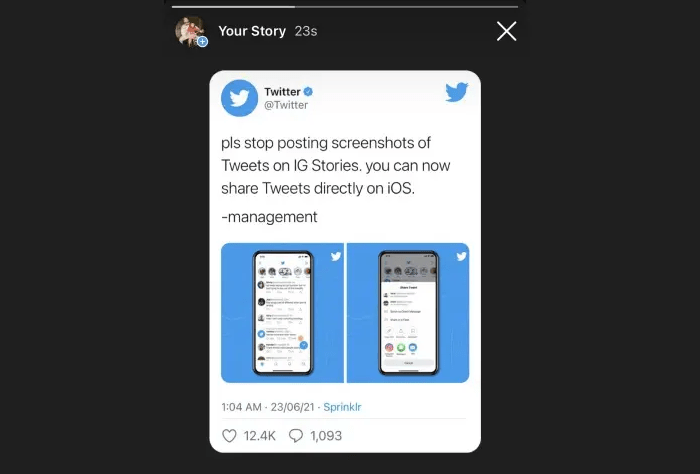 Share a tweet directly to IG Stories