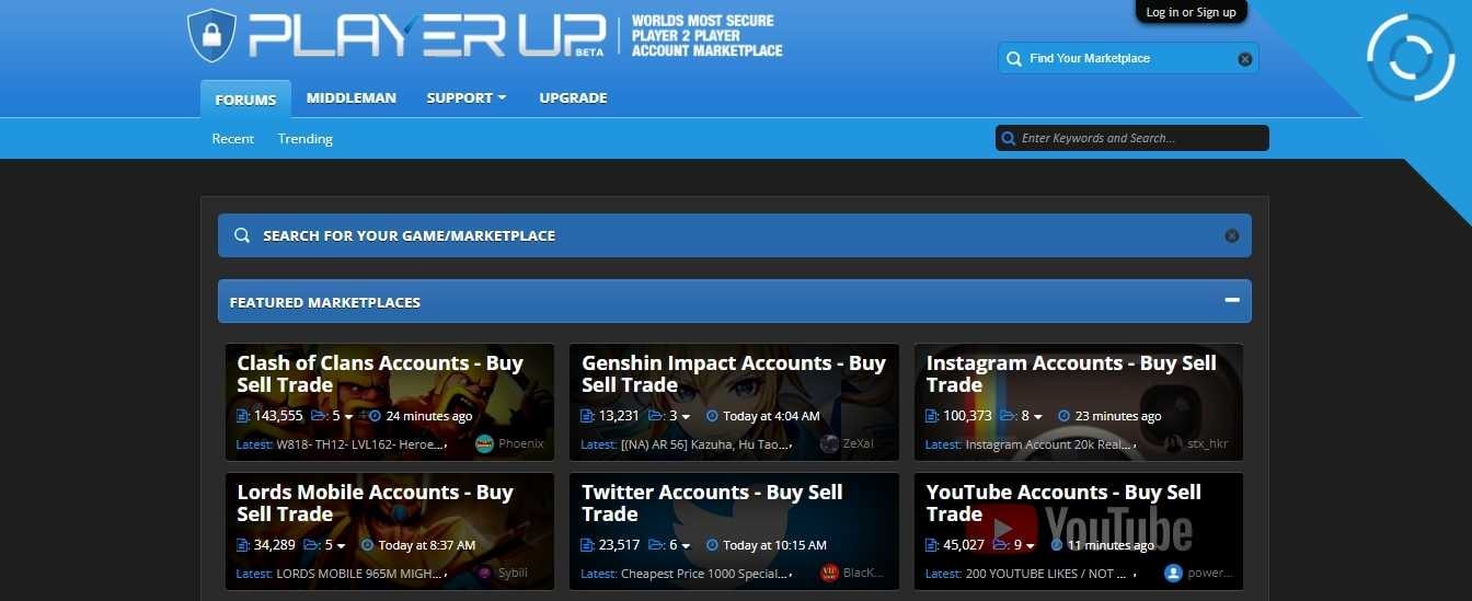 PlayerUp homepage