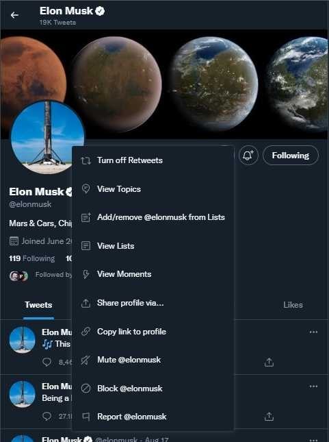 Block Elon Musk on Twitter