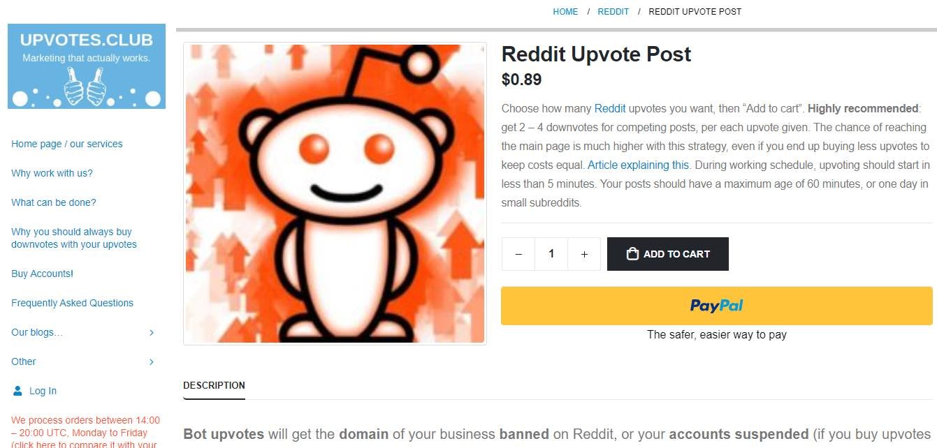 Upvote Club “Reddit Upvote Post” service.