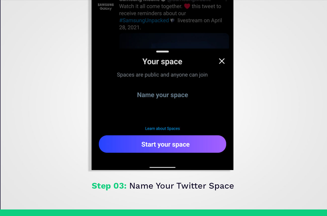 Etapa 03: Dê um nome ao seu espaço no Twitter