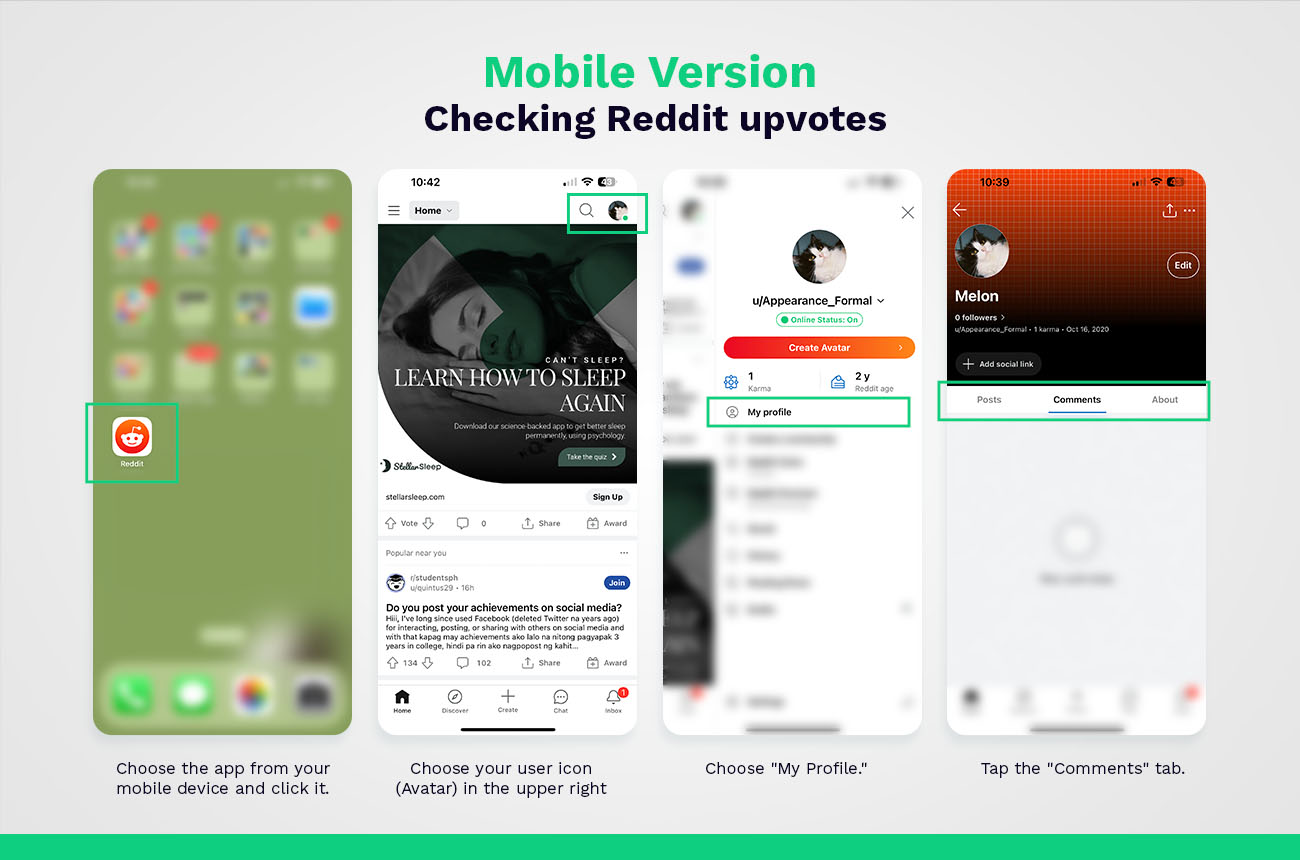 checking reddit upvotes: mobile version