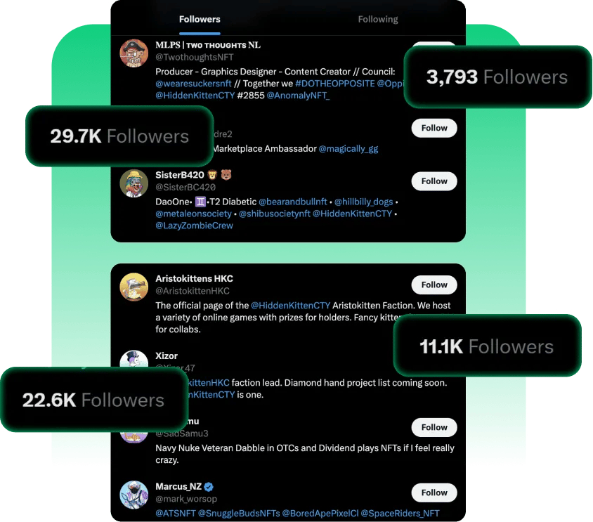 How SocialPlug NFT followers look like when buying Twitter nft automatic engagement