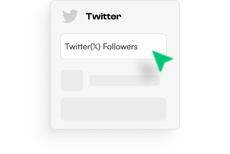 Interface showing a Twitter followers widget with a green cursor pointing at the input field labeled 'Twitter(X) Followers'.
