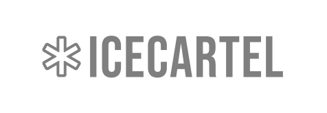 Ice Cartel logo featuring stylized ice cube with sharp edges and bold text below.