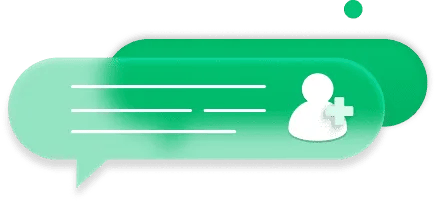 Green chat bubbles with white user icon and plus sign indicating adding a contact or new message.