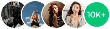 Four circular profile photos of diverse women next to a green circle displaying 10K+ followers.