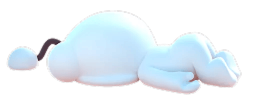 White, rounded abstract figure lying face down with arms and legs bent on a black background.