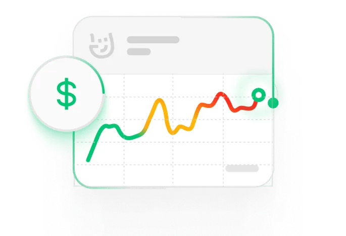 Colorful line graph indicating financial data trends with a prominent green dollar symbol on the left.