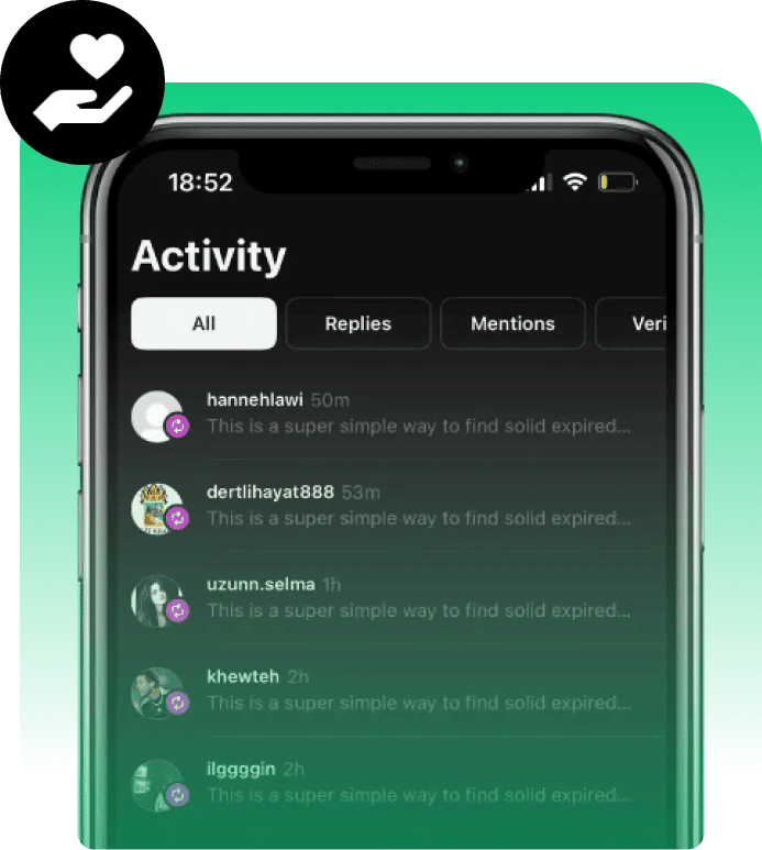 Prueba social instantánea en hilos con me gusta