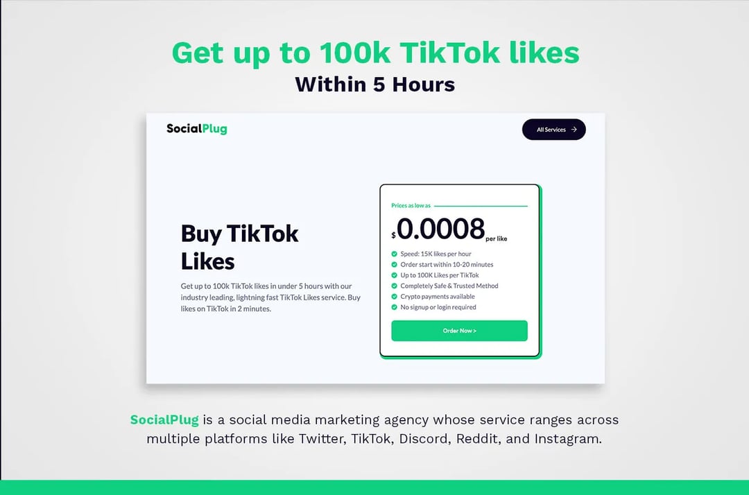 Get up to 100k TikTok likes Within 5 Hours