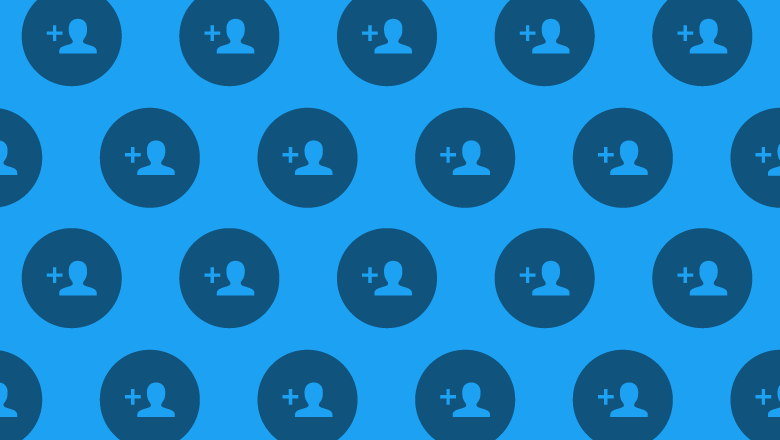 A bunch of dark blue Twitter "Follow" icons on a light blue background