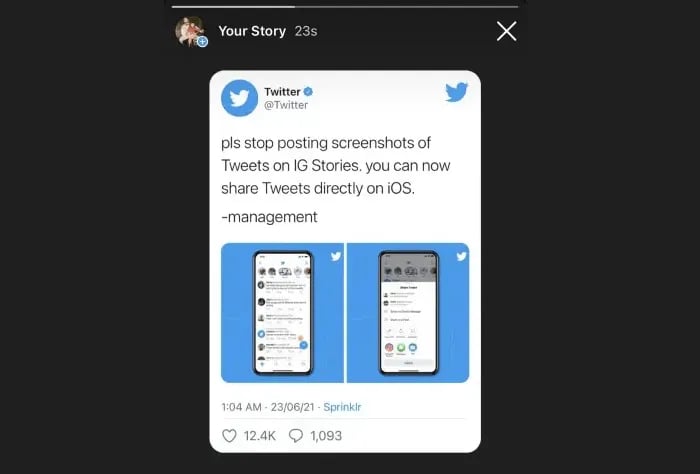 Share a tweet directly to IG Stories