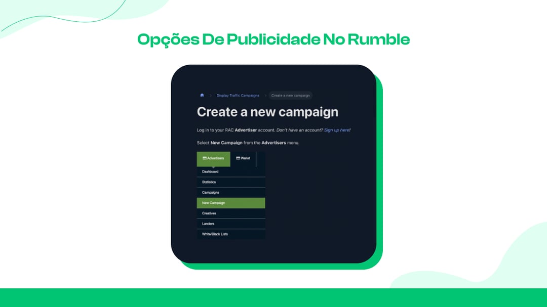 Opções de publicidade no Rumble