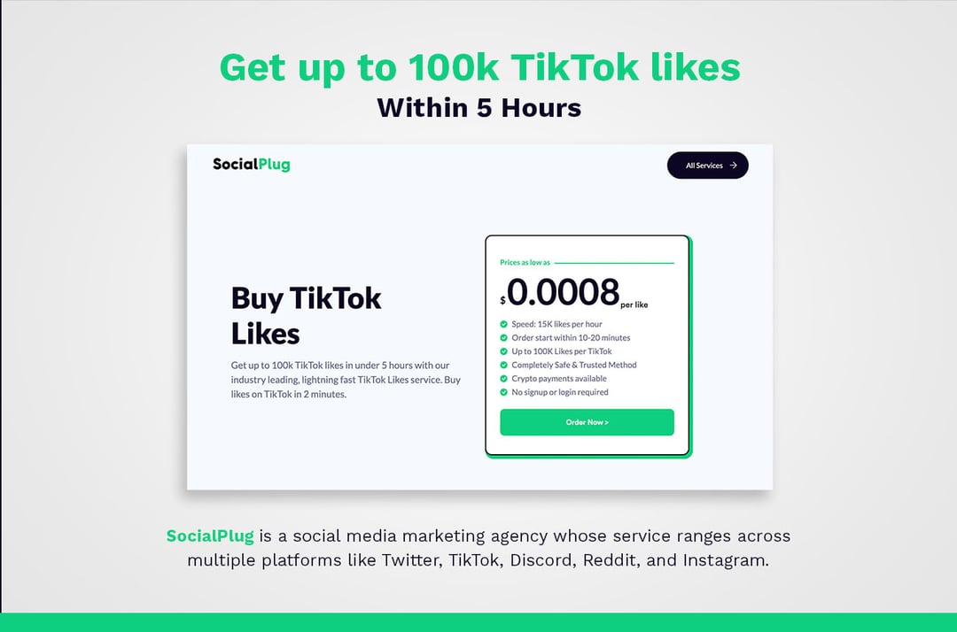 Obtenha até 100 mil curtidas no TikTok em 5 horas