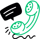 Green icon of a classic telephone handset.