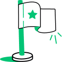 Green vertical pen with two green stars and a small green check mark on the right.