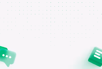 Faint green chat and speech bubble icons on a light background with scattered dots.