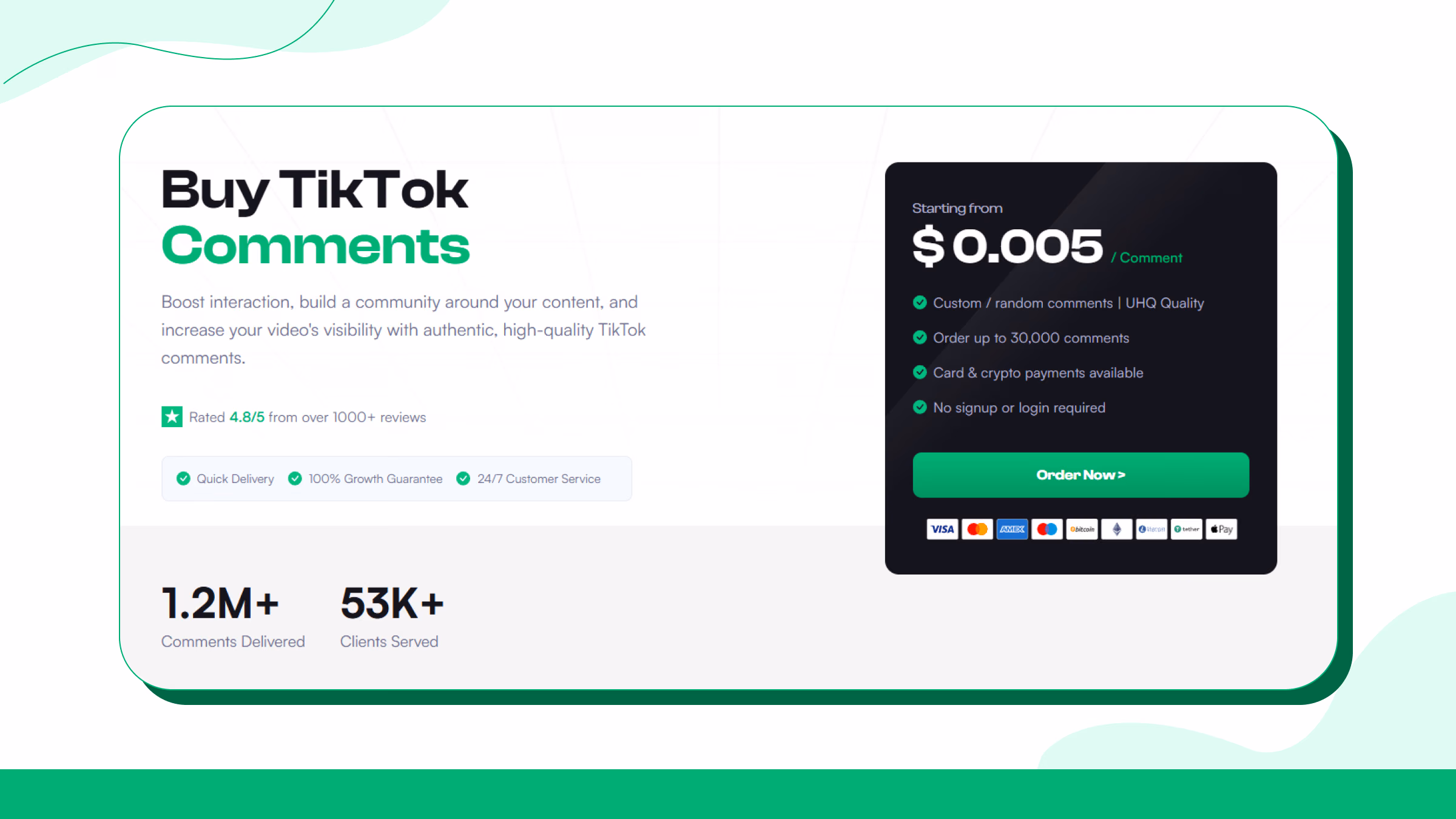Find the Buy TikTok Comments or Custom Comments section.