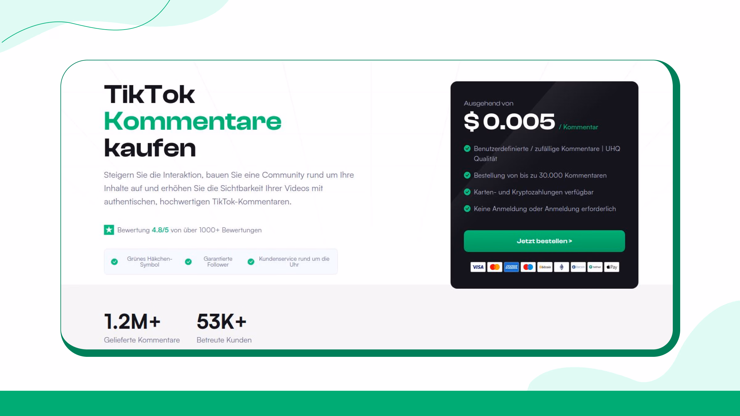 Suchen Sie den Bereich „TikTok-Kommentare kaufen“ oder „Benutzerdefinierte Kommentare“
